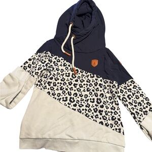 Wanakome Navy and Cream Animal Print Hoodie